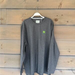 John Deere Gray Long Sleeve Crew Neck Shirt with embroidered Green Logo
